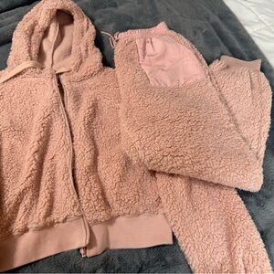 Cozy Pink Sherpa Hoodie and Joggers Set